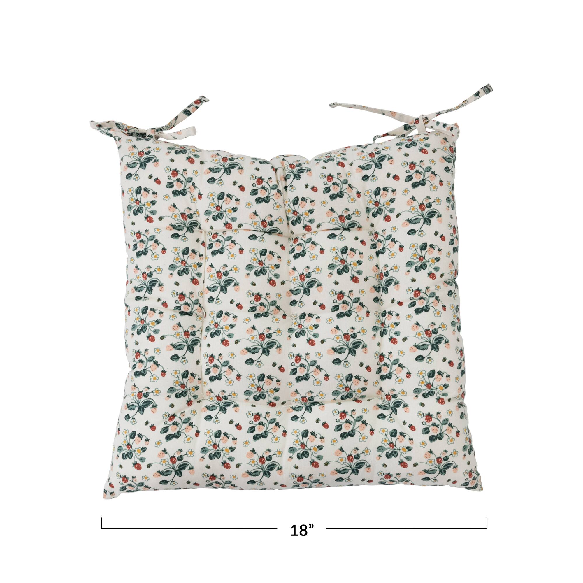 Hello Honey® Strawberry Floral Pattern Cotton Printed Chair Cushion